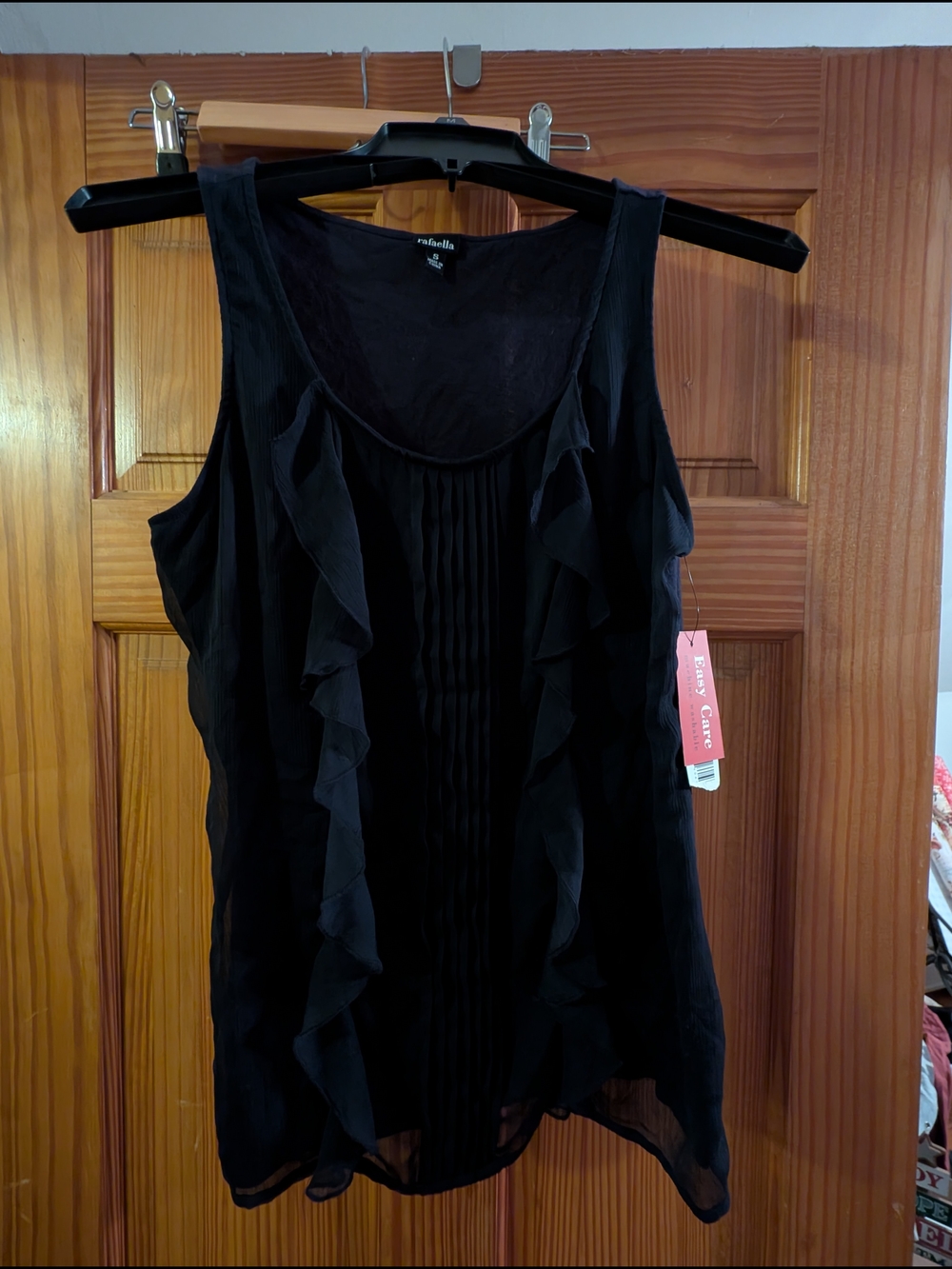 Annabella Navy Blue Ruffle-Front Sleeveless Camisole